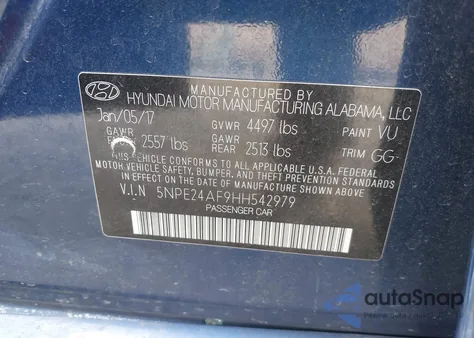 2017 Hyundai Sonata from USA, damaged, VIN 5NPE24AF9HH542979